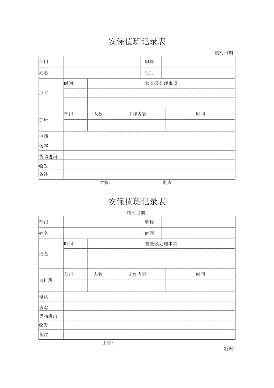 安保值班记录表范文.docx_第1页