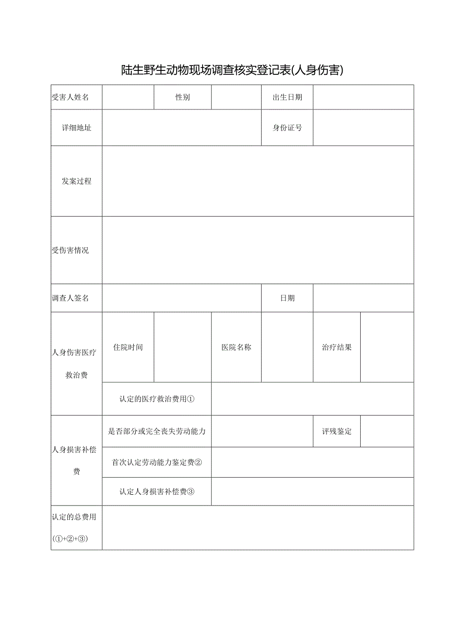 陆生野生动物现场调查核实登记表（人身伤害）.docx_第1页