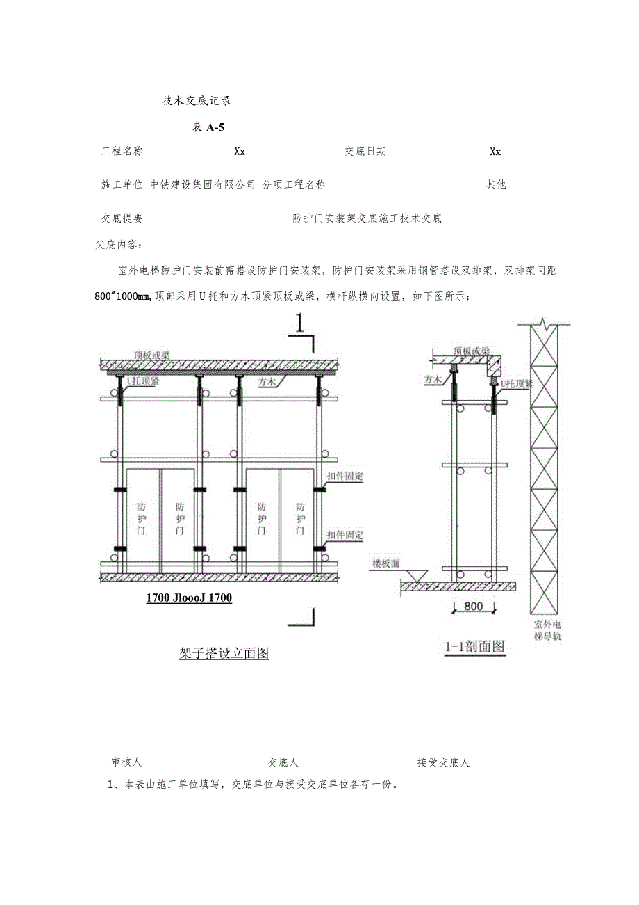 施工电梯防护门安装安全交底.docx_第1页