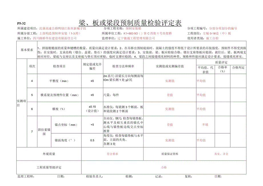 9、p5-32梁、板或梁段预制质量检验评定表.docx_第2页