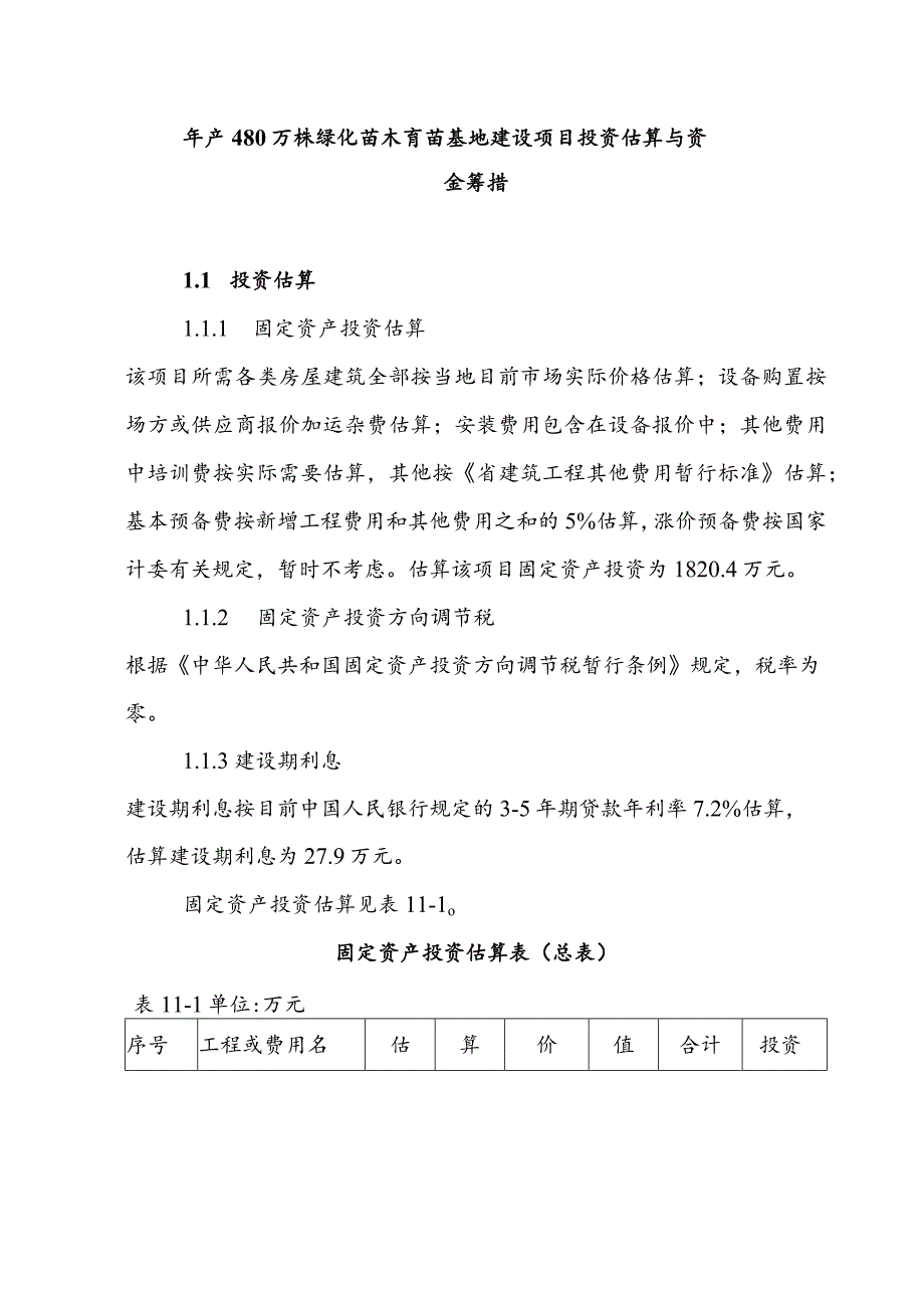 年产480万株绿化苗木育苗基地建设项目投资估算与资金筹措.docx_第1页