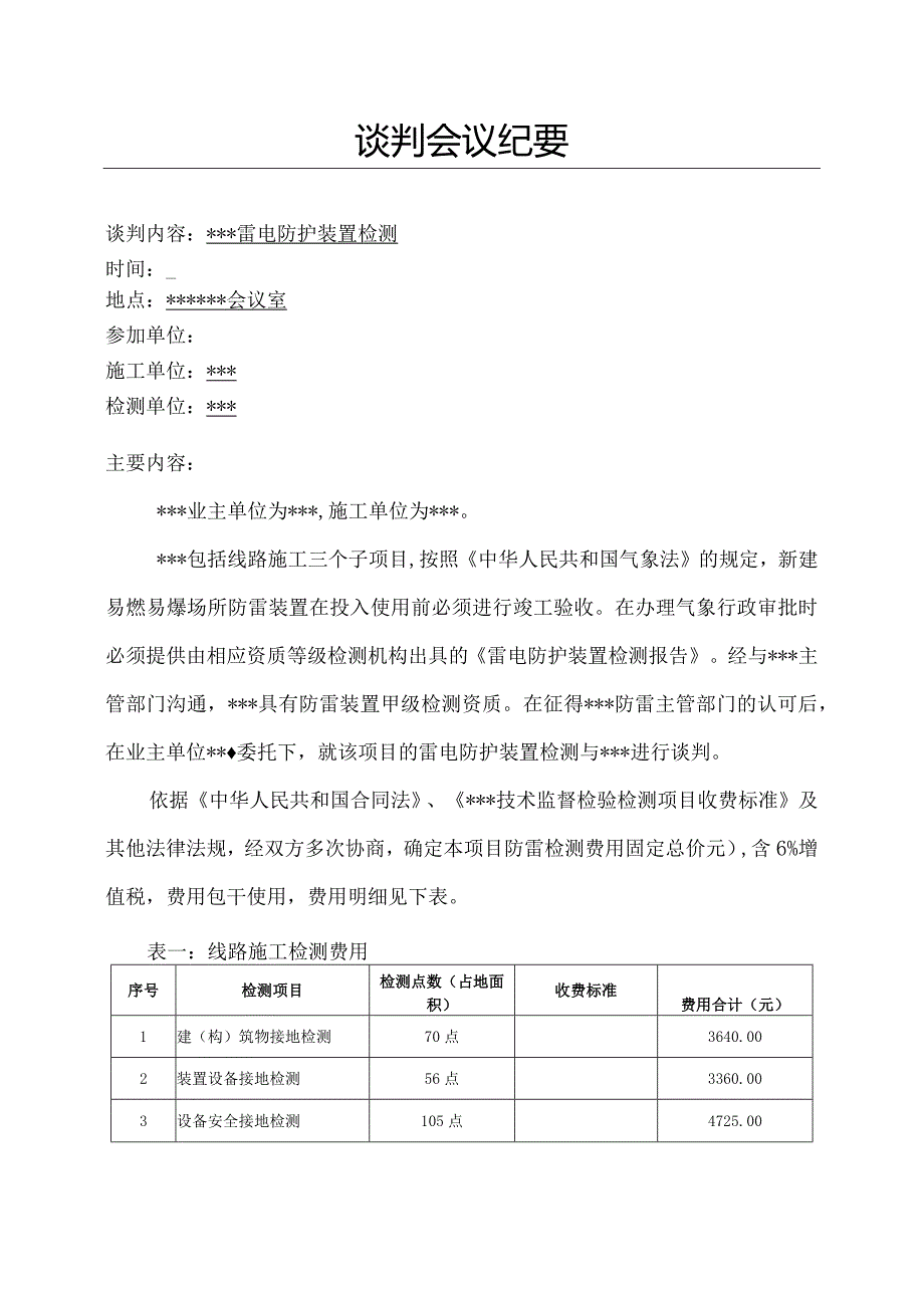 防雷防静电检测合同及谈判纪要模板2022最新.docx_第1页