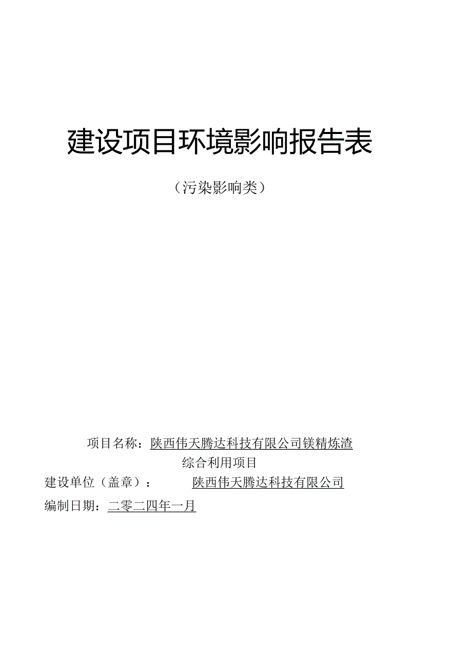 镁精炼渣综合利用项目环评报告书.docx_第1页