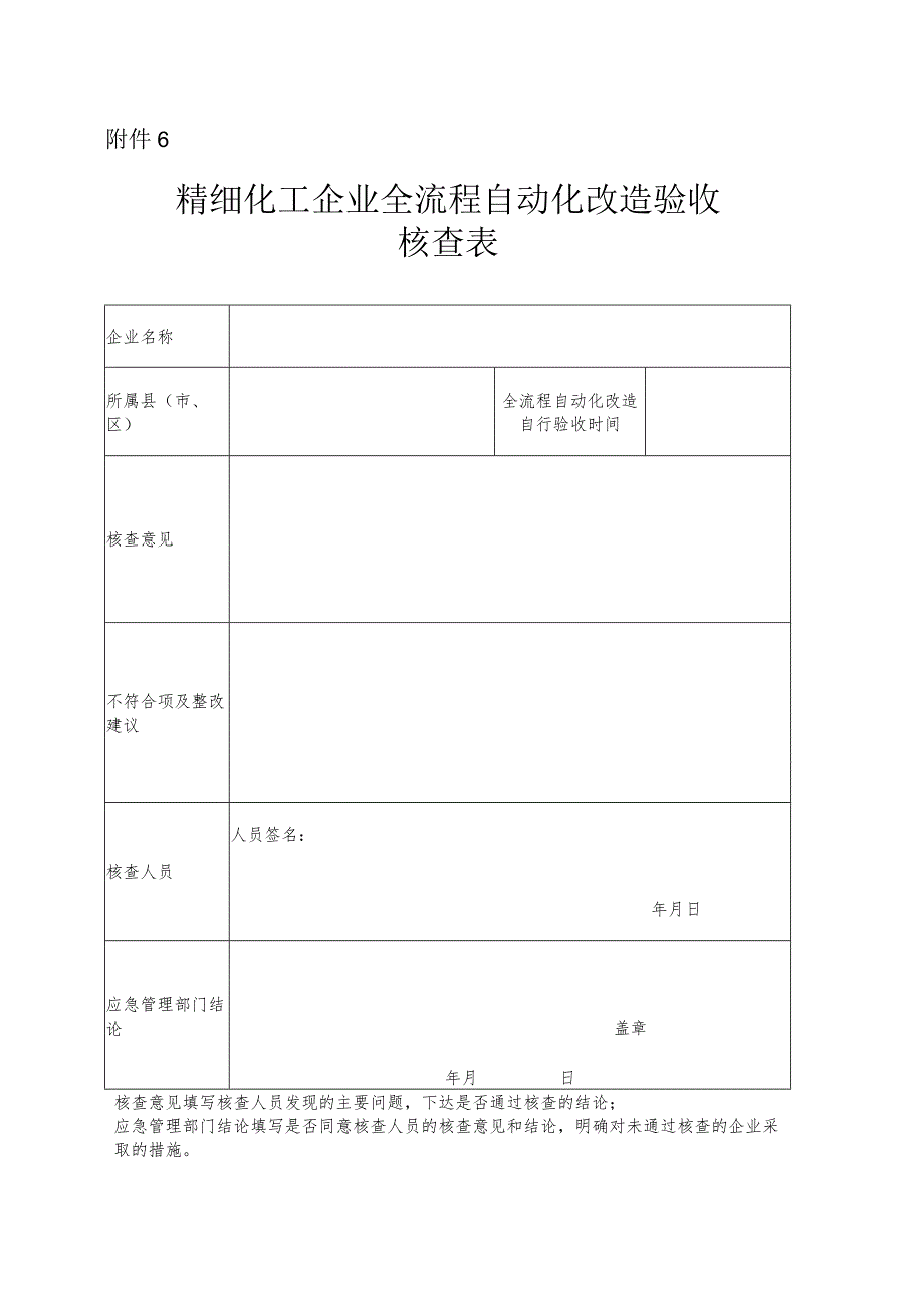 4、附件6精细化工企业全流程自动化改造验收核查表.docx_第1页