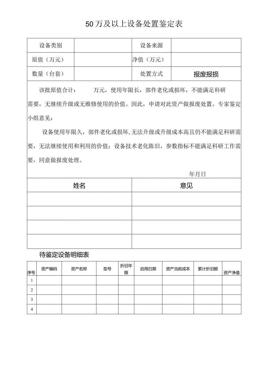 50万及以上设备处置鉴定表.docx_第1页