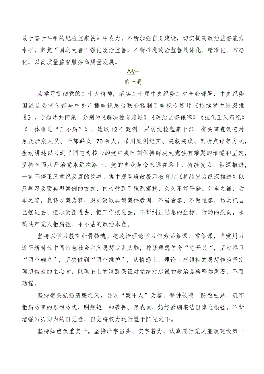 2024年观看《持续发力纵深推进》交流发言材料、心得共八篇.docx_第2页