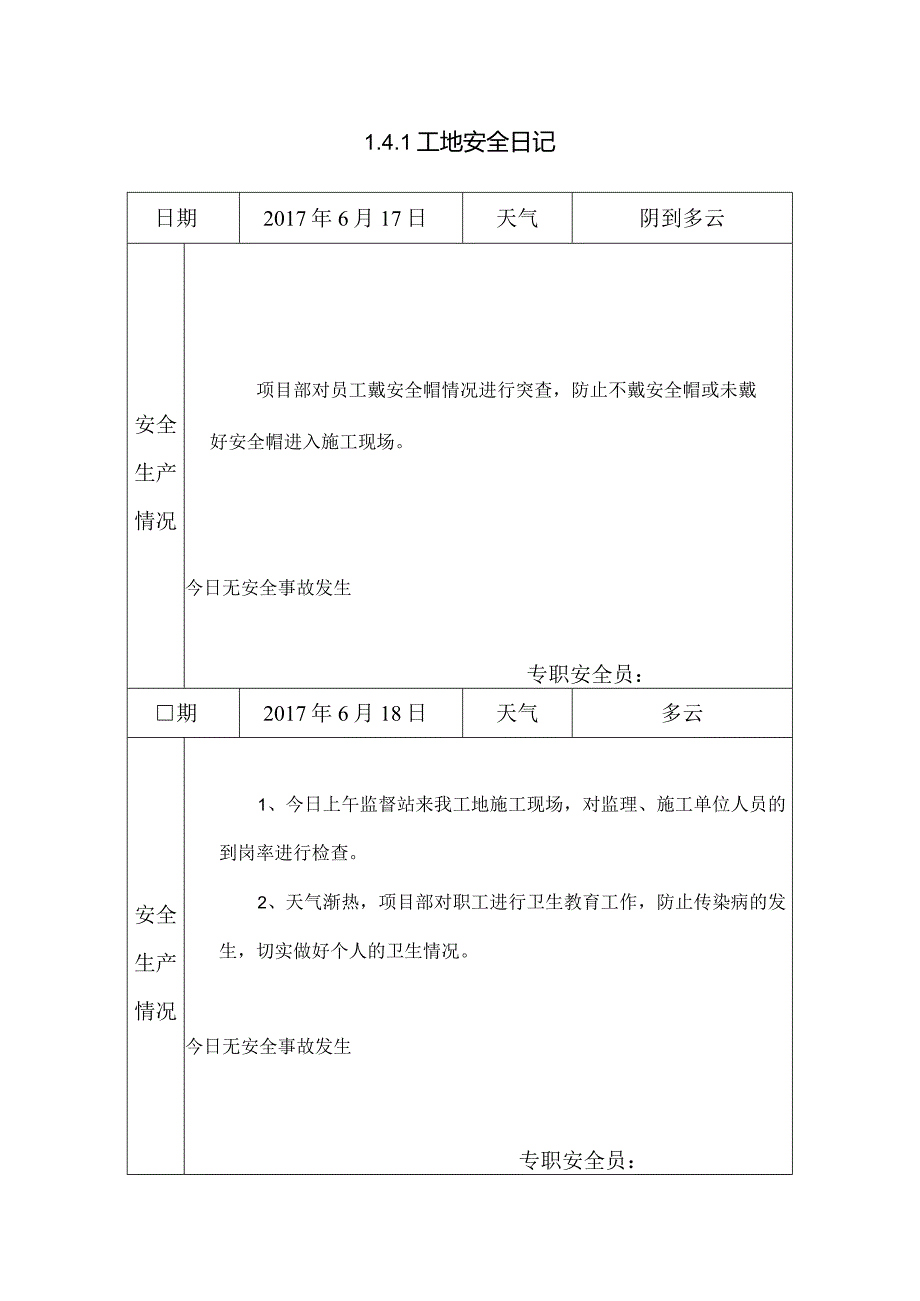 [施工资料]工地安全日记(18).docx_第1页