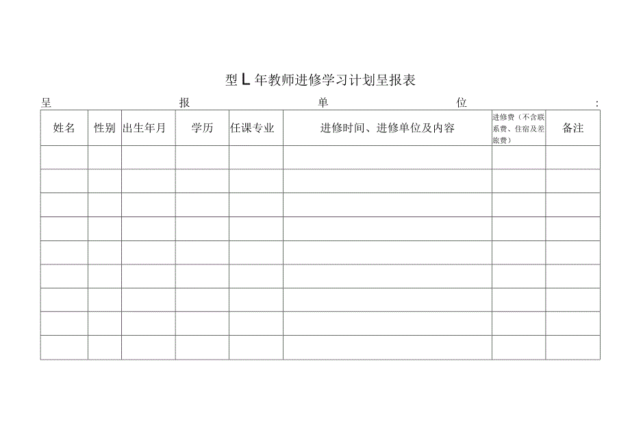 xxxx年教师进修学习计划呈报表.docx_第1页