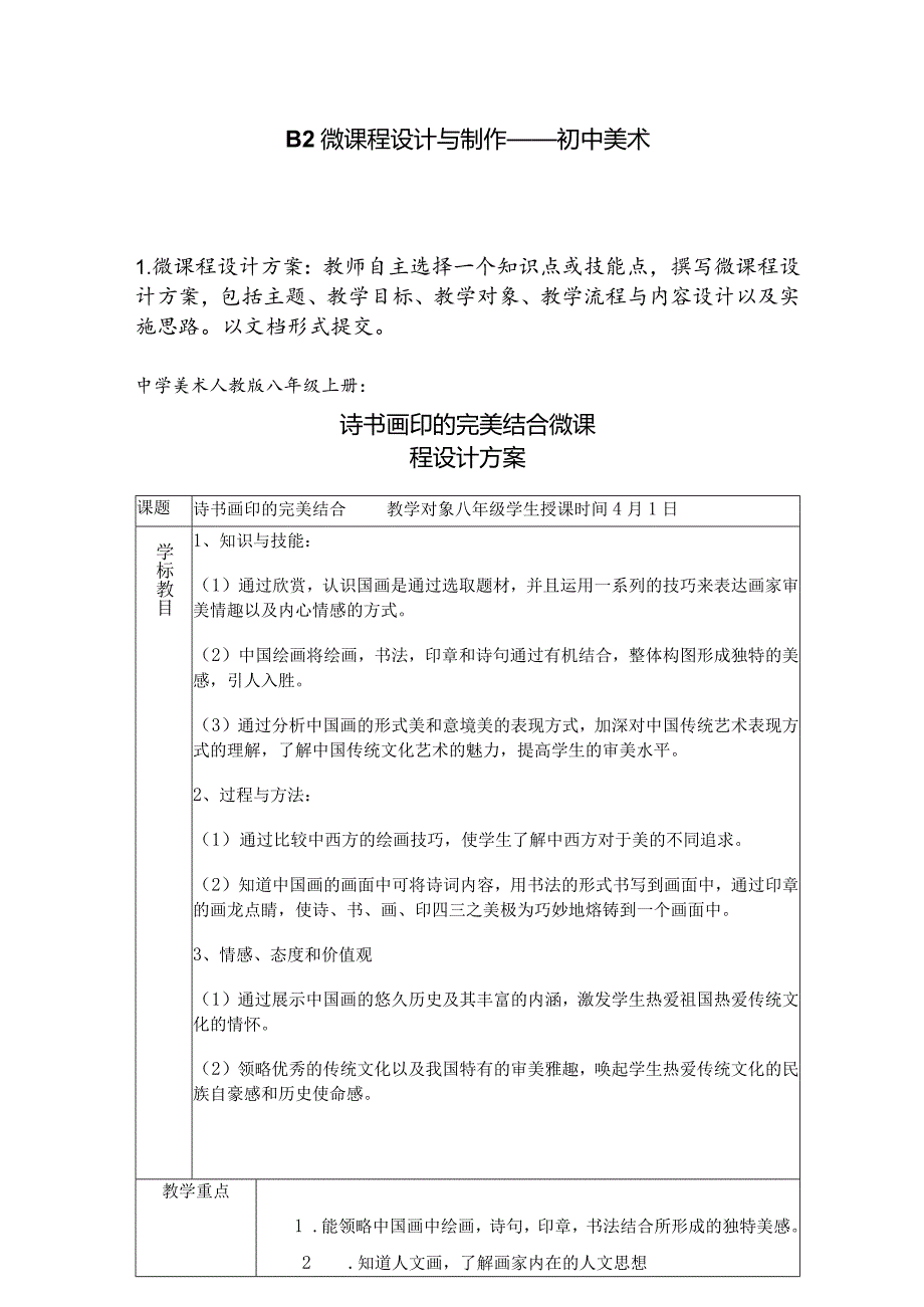 B2微课程设计与制作微课程设计方案——初中美术精品.docx_第1页