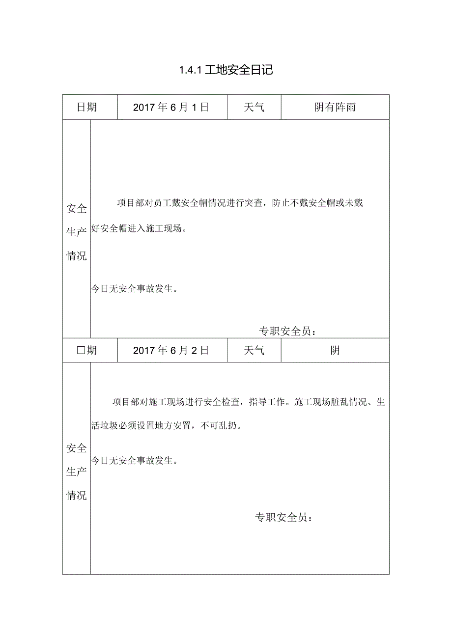 [施工资料]工地安全日记(10).docx_第1页