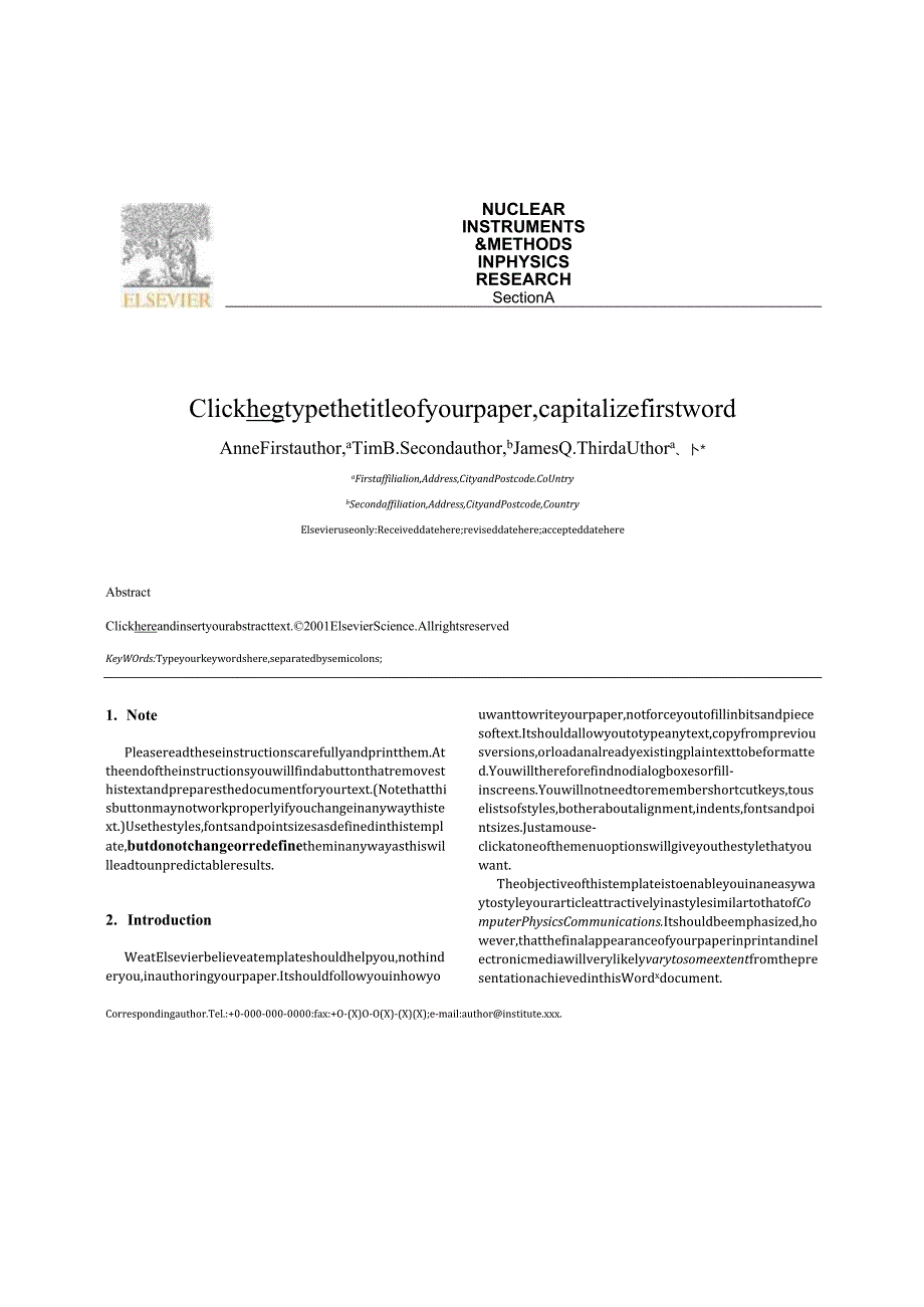 Elsevier期刊《NuclearInstruments&MethodsinPhysicsResearchSectionA》论文投稿模板.docx_第1页