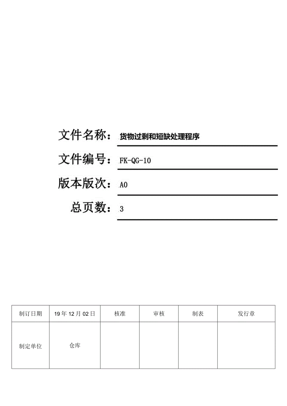 FK-QG-10货物过剩和短缺处理程序.docx_第1页