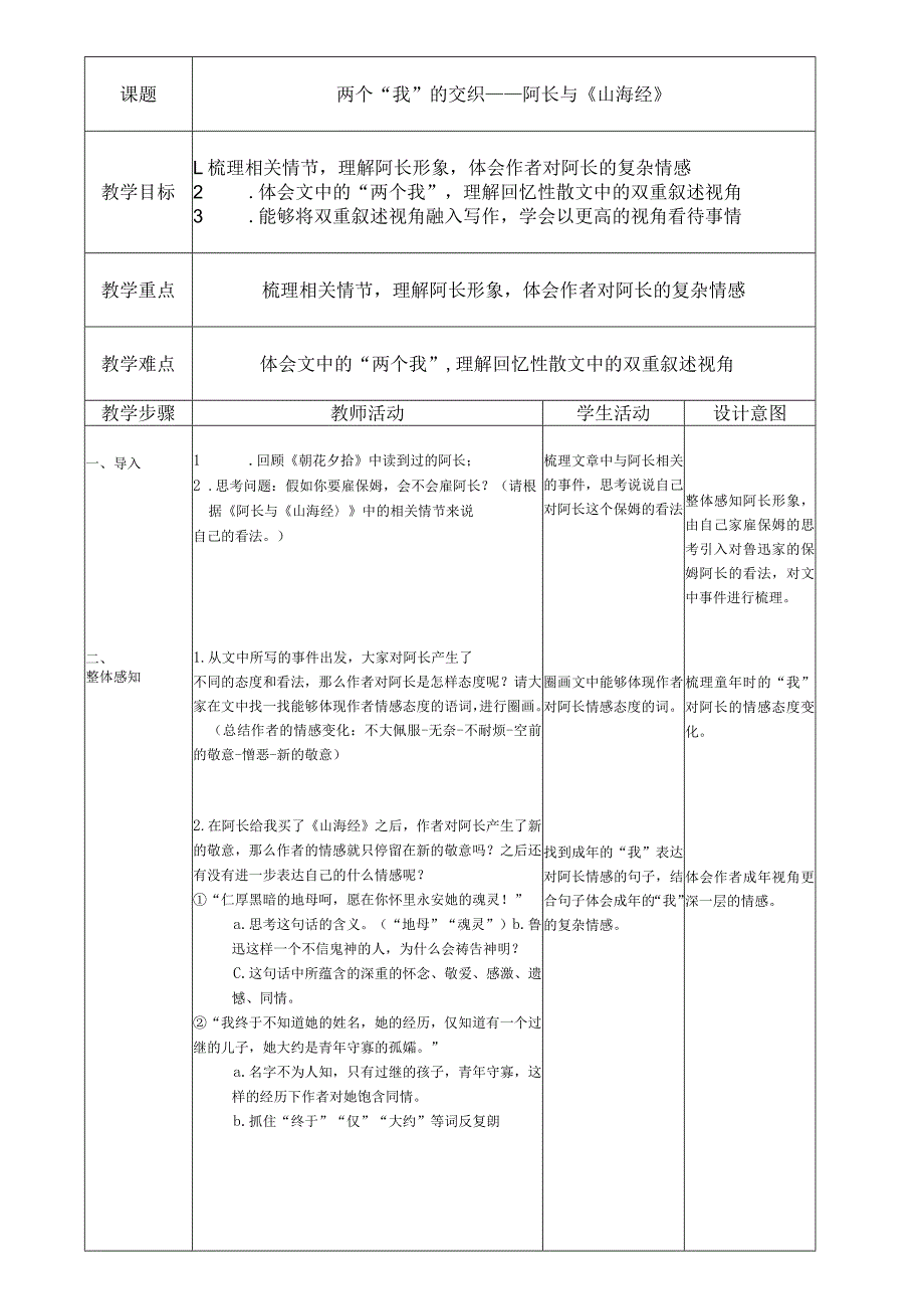 《阿长与山海经》教学设计说课一等奖.docx_第1页