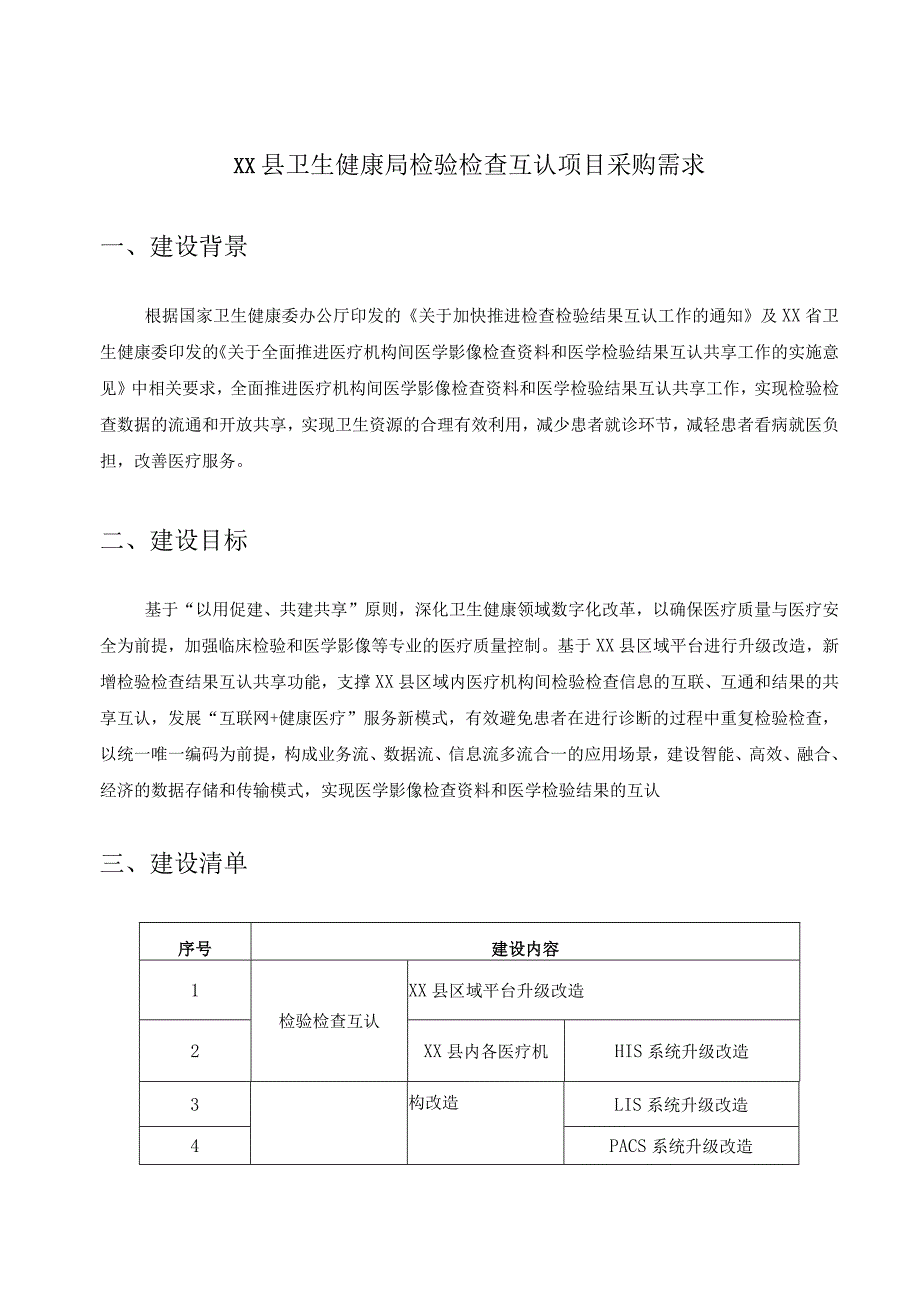 XX县卫生健康局检验检查互认项目采购需求.docx_第1页