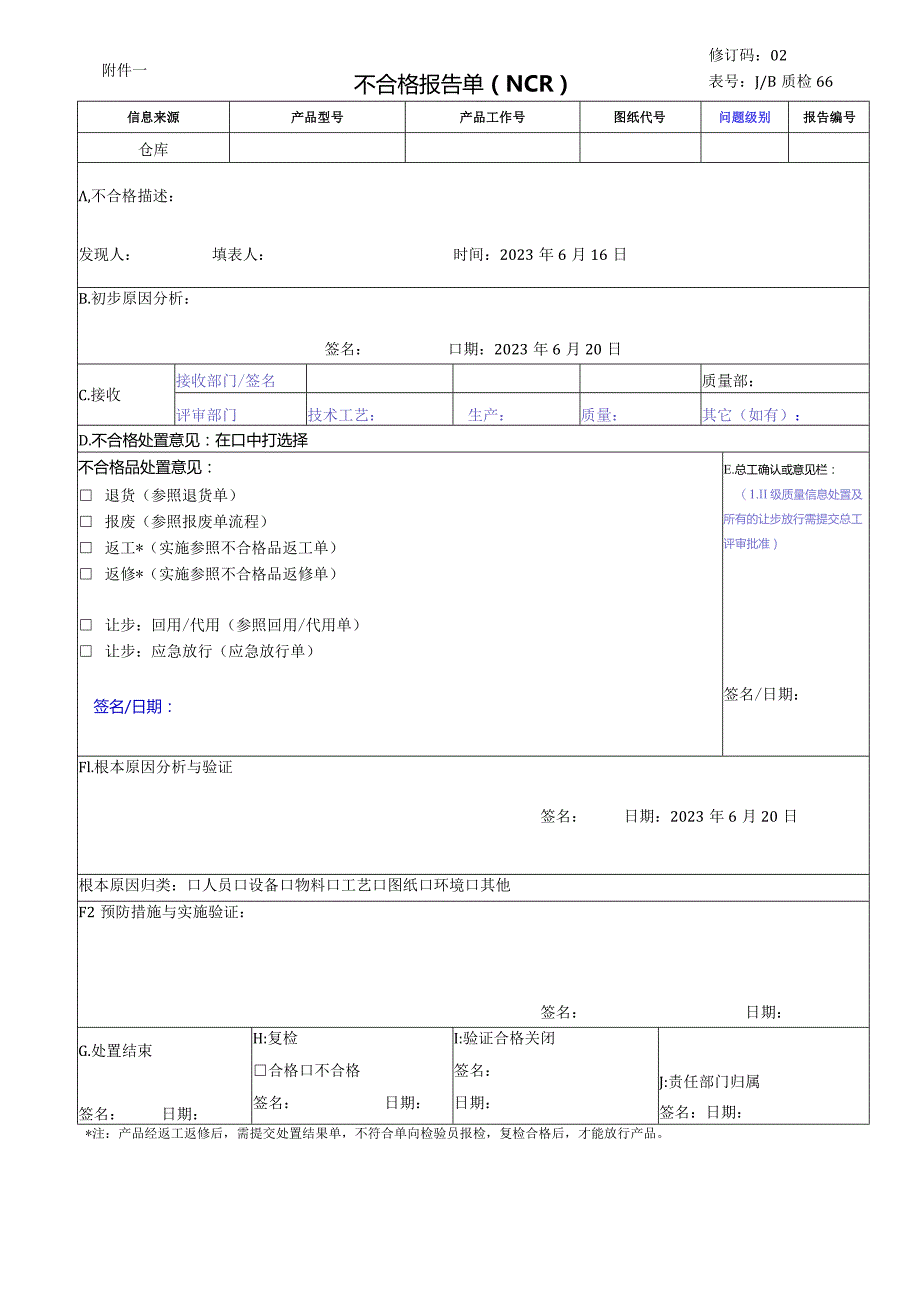 先进企业不合格报告单最新版-2023年.docx_第1页