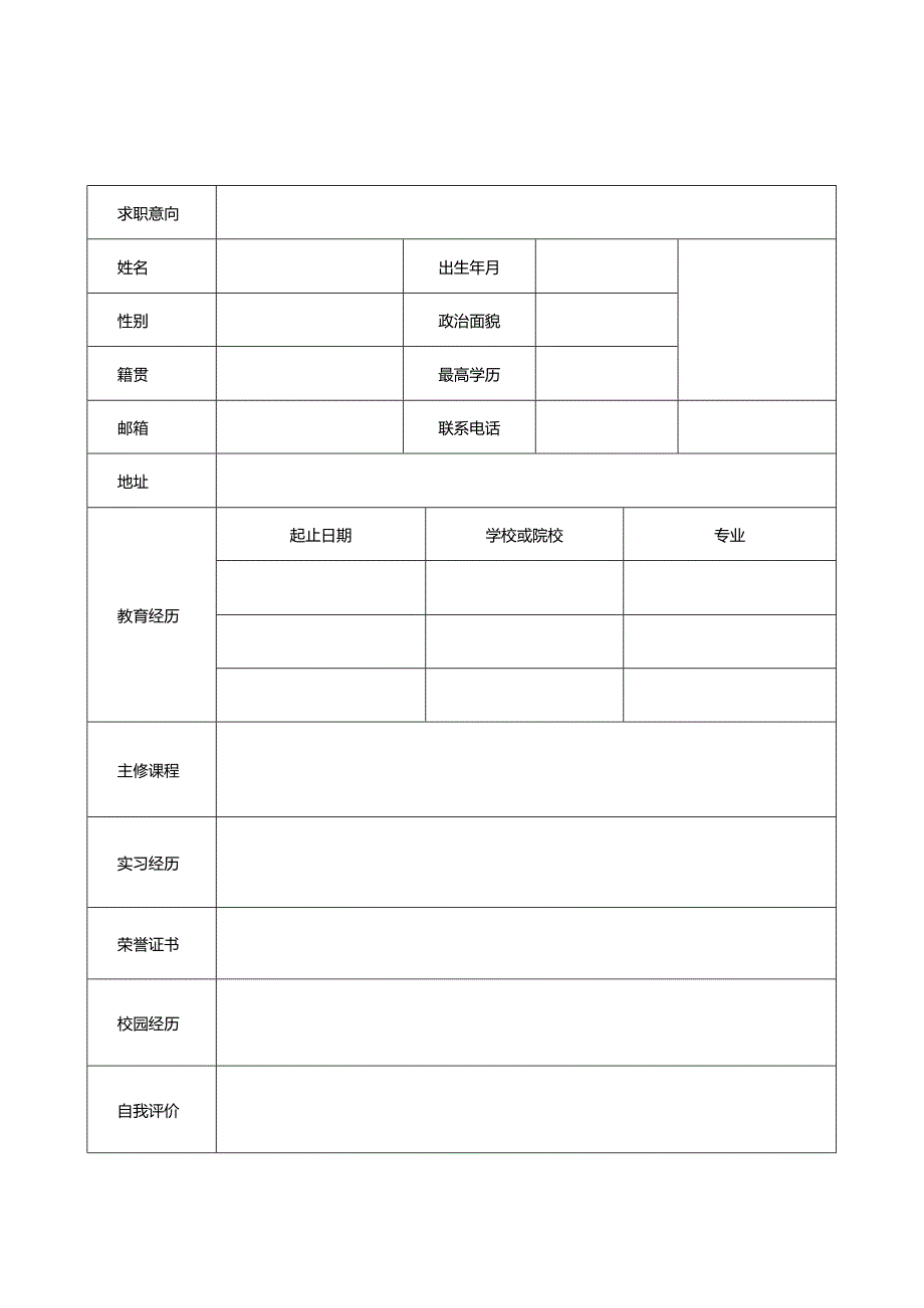 个人空白简历标准表(7).docx_第1页