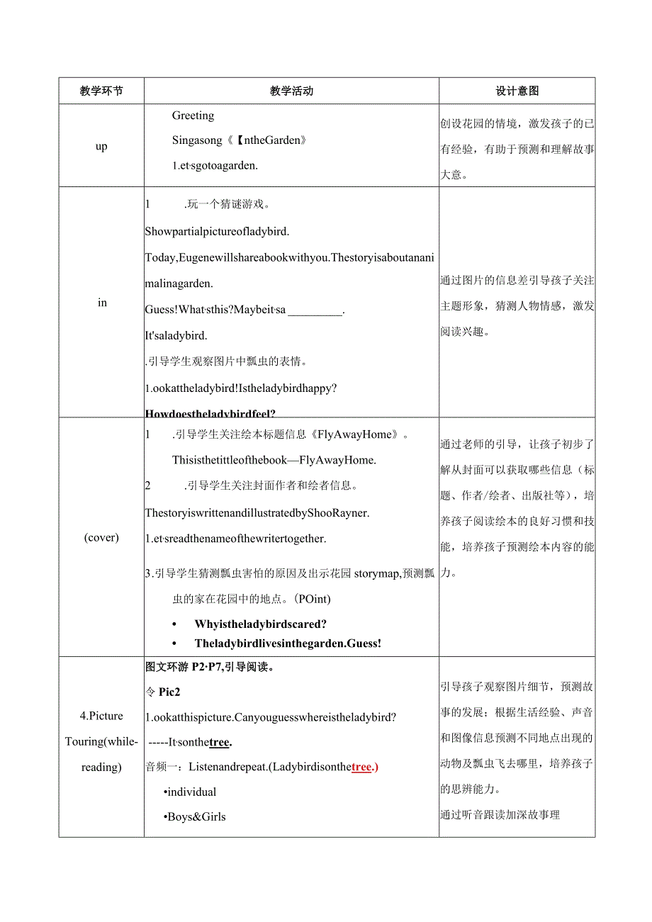 一年级下册Unit1Classroom绘本FlyAwayHome教学设计.docx_第2页