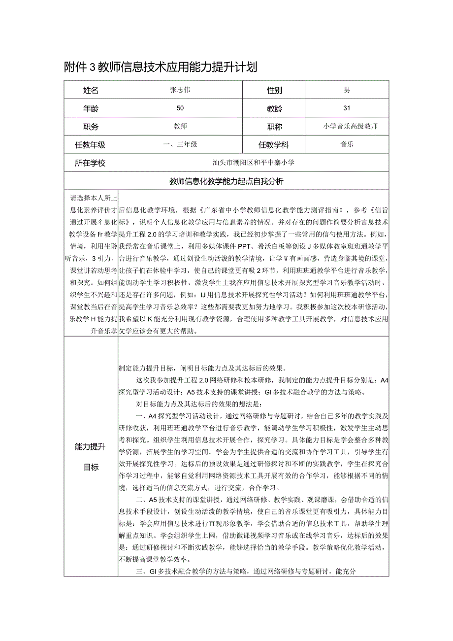 【精品】张志伟+教师信息技术应用能力提升工程2.0计划.docx_第1页