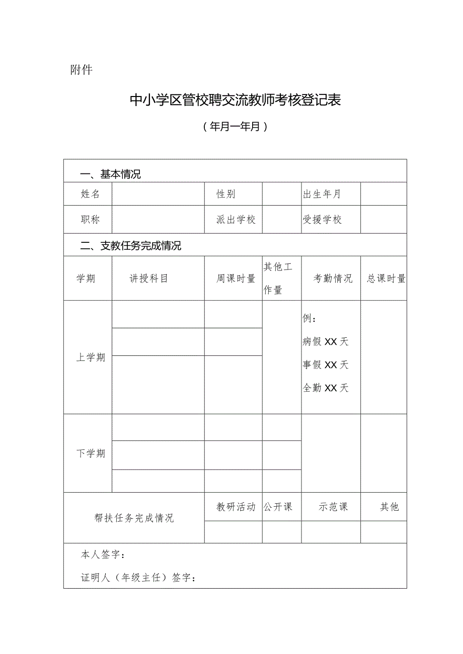 中小学区管校聘交流教师考核登记表模板.docx_第1页