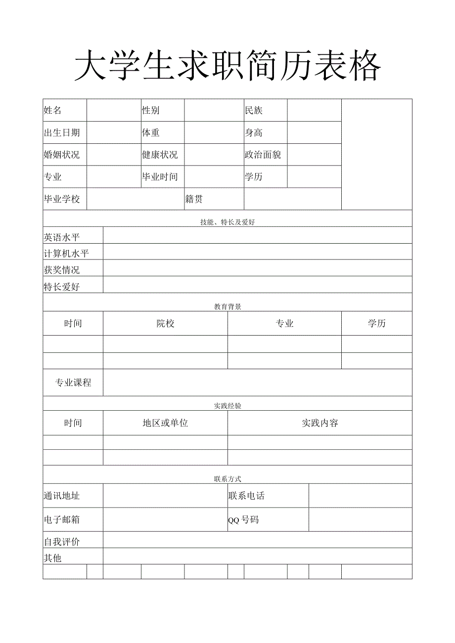 个人简历空白表格(97).docx_第1页