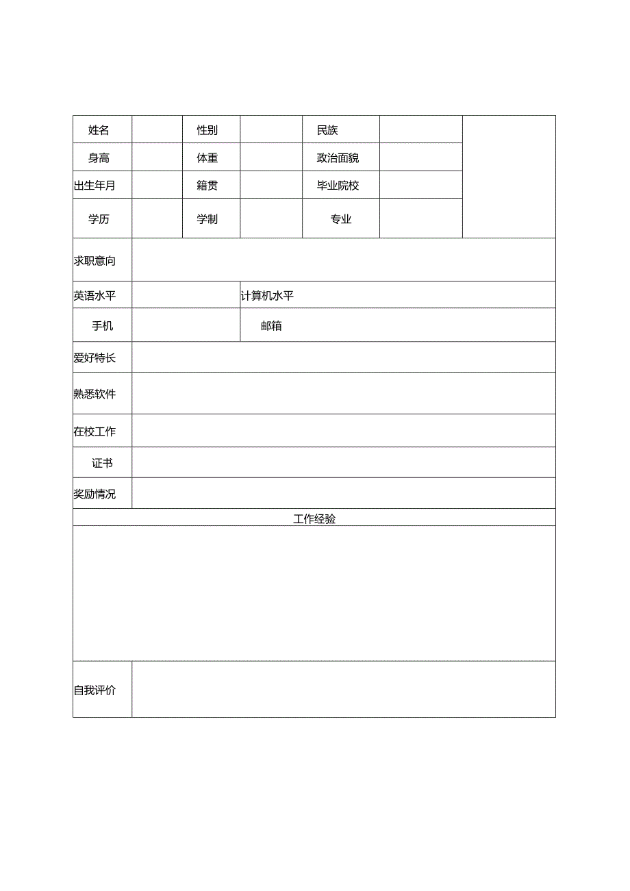 个人空白简历标准表(4).docx_第1页