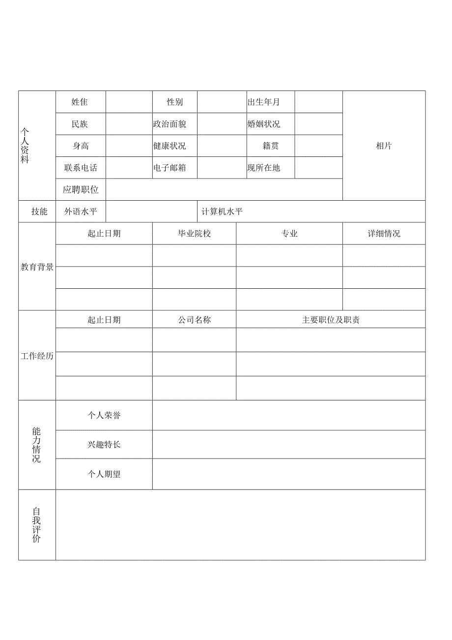 个人空白简历标准表(34).docx_第1页