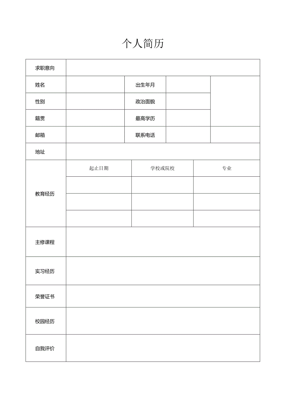 个人空白简历标准表(33).docx_第1页