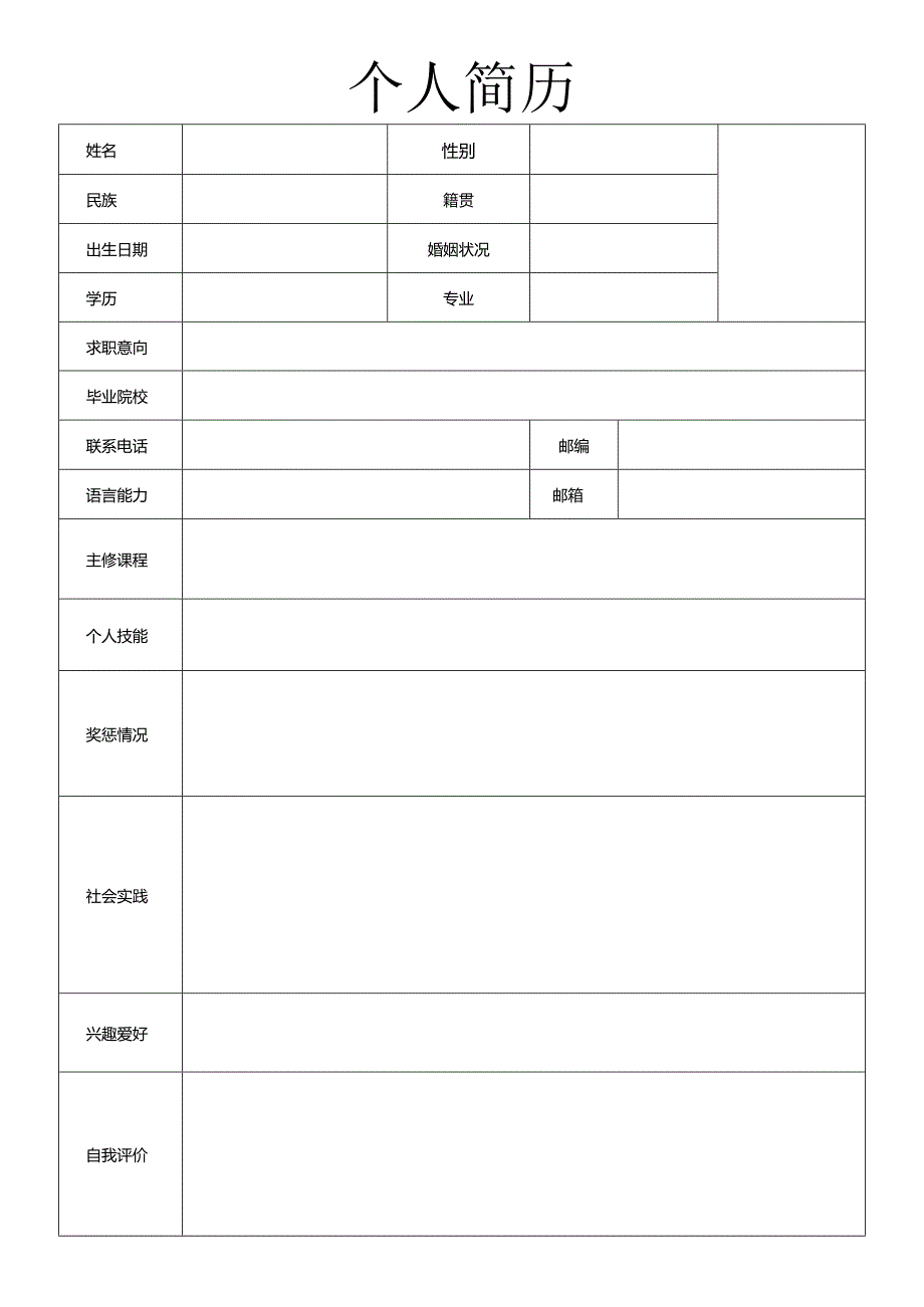 个人空白简历标准表(37).docx_第2页