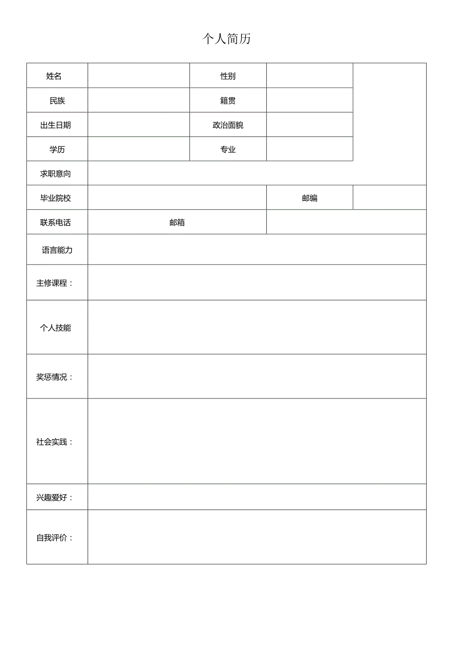 个人空白简历标准表(16).docx_第1页