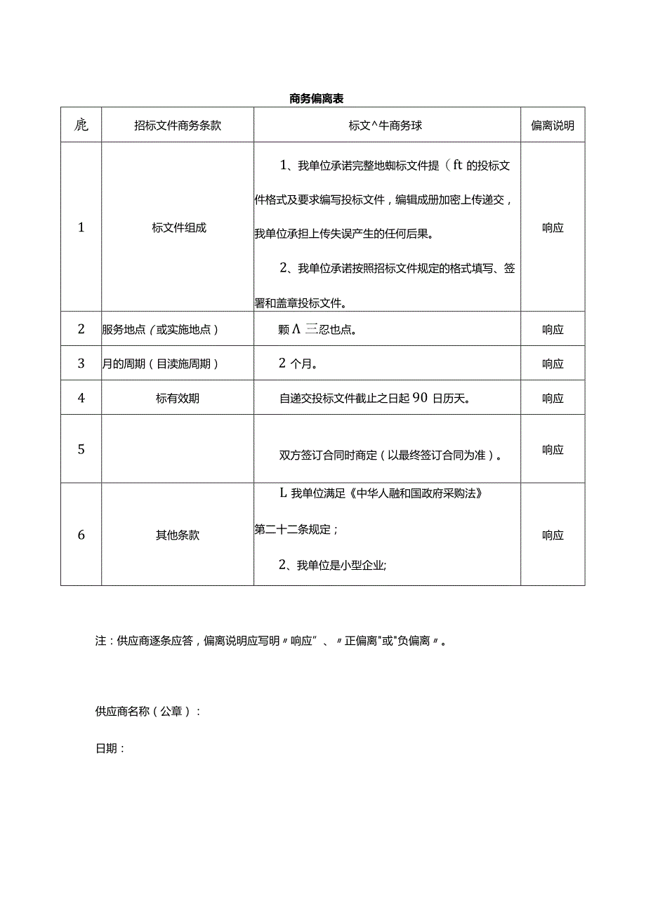 商务偏离表.docx_第1页