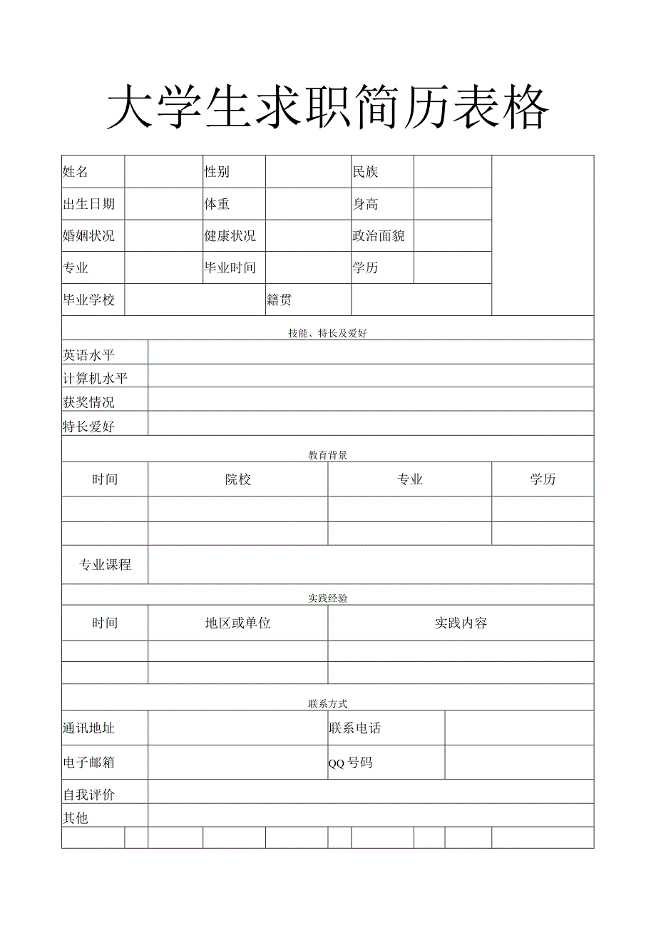 个人简历空白表格(98).docx_第1页