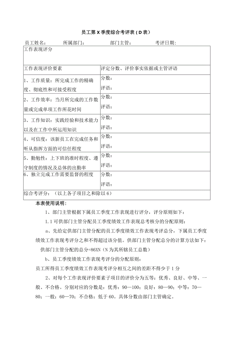 员工季度综合考评表.docx_第1页