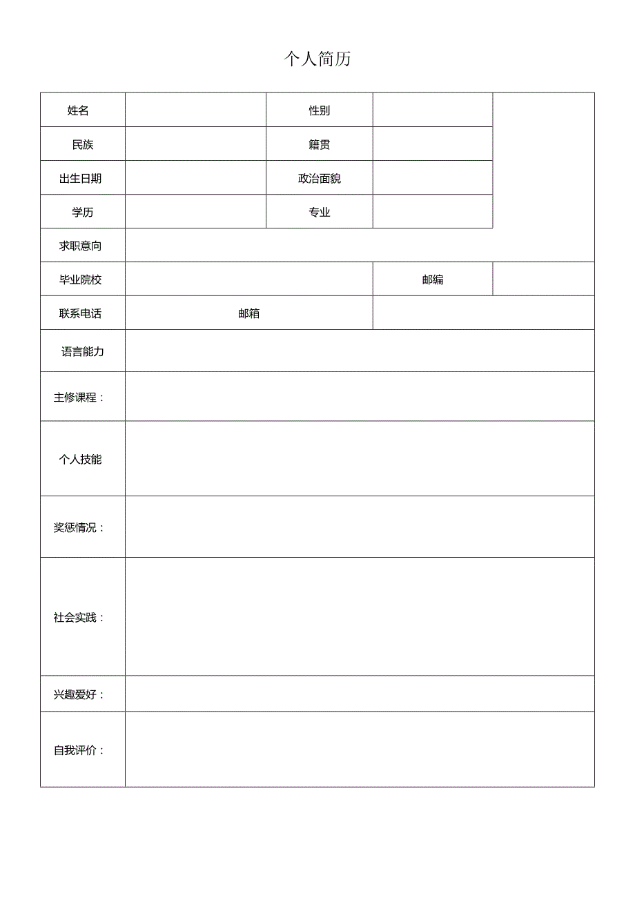 个人空白简历标准表.docx_第1页