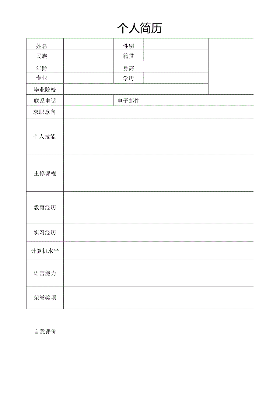 个人空白简历标准表(18).docx_第1页