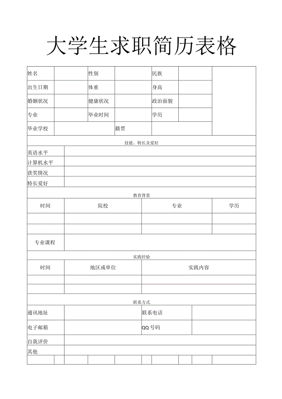 个人简历空白表格(96).docx_第1页