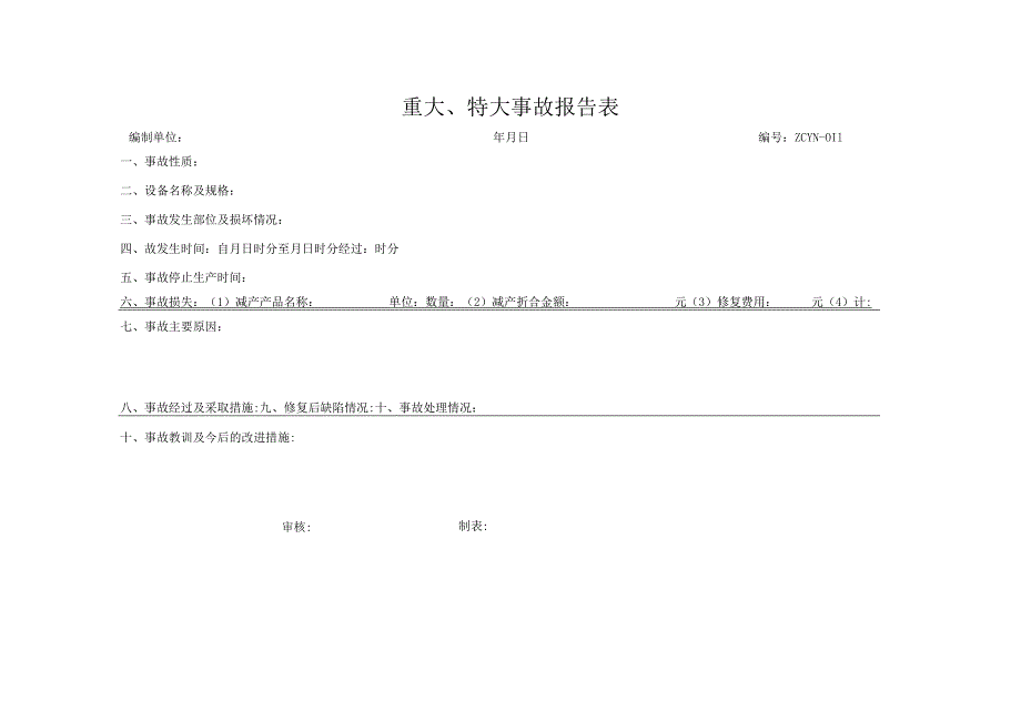 中材亨达水泥郁南分公司设备管理规程—设备重大、特大事故报告表.docx_第1页