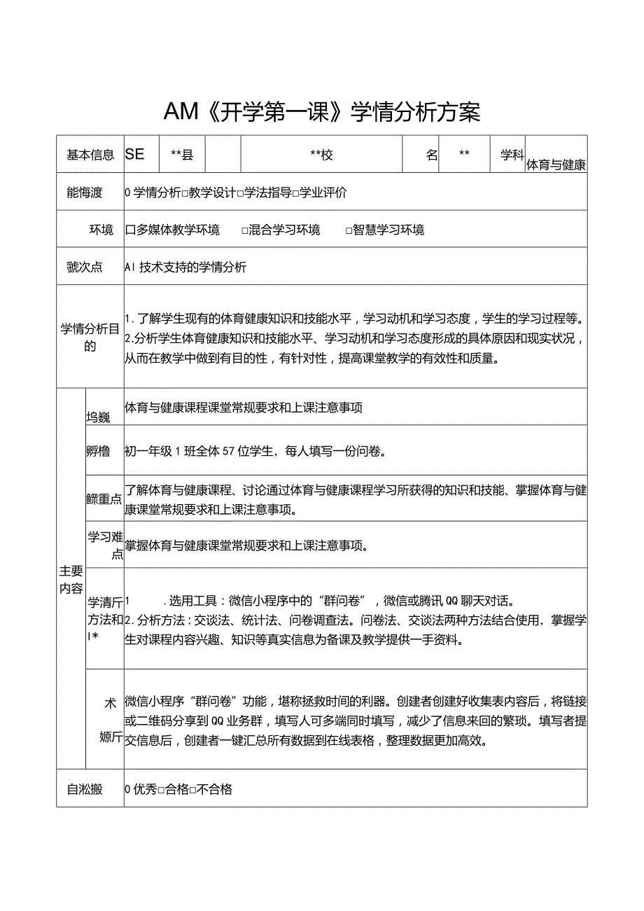 信息技术应用能力提升工程2.0之A1-1技术支持的学情分析：《开学第一课》学情分析方案.docx_第1页