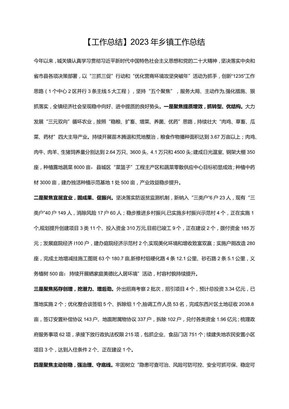 【工作总结】2023年乡镇工作总结.docx_第1页