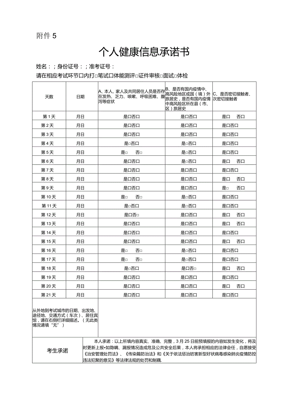 个人健康信息承诺书.docx_第1页