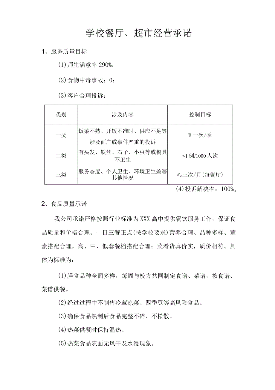 学校餐厅、超市经营承诺技术投标方案.docx_第1页