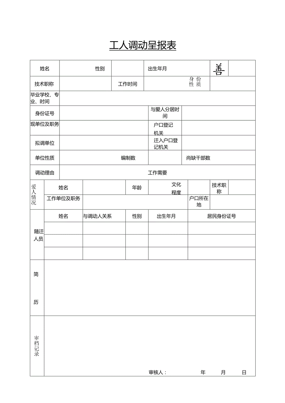 工人调动呈报表.docx_第1页