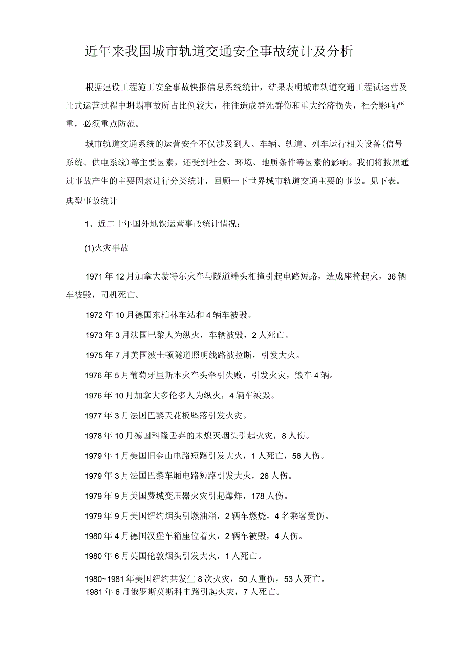 城轨道交通运营阶段事故案例统计、汇编-2019.docx_第1页