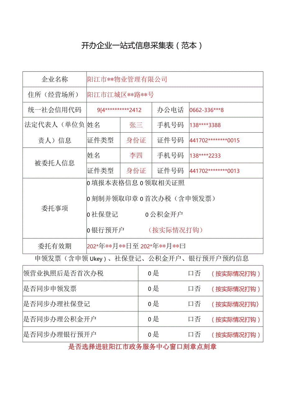 开办企业一站式信息采集表(范本).docx_第1页