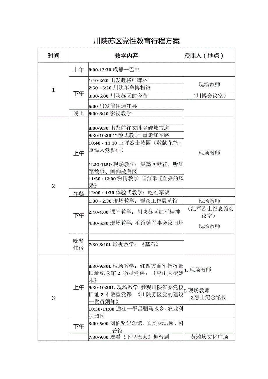 巴中通江党性教育课表.docx_第1页