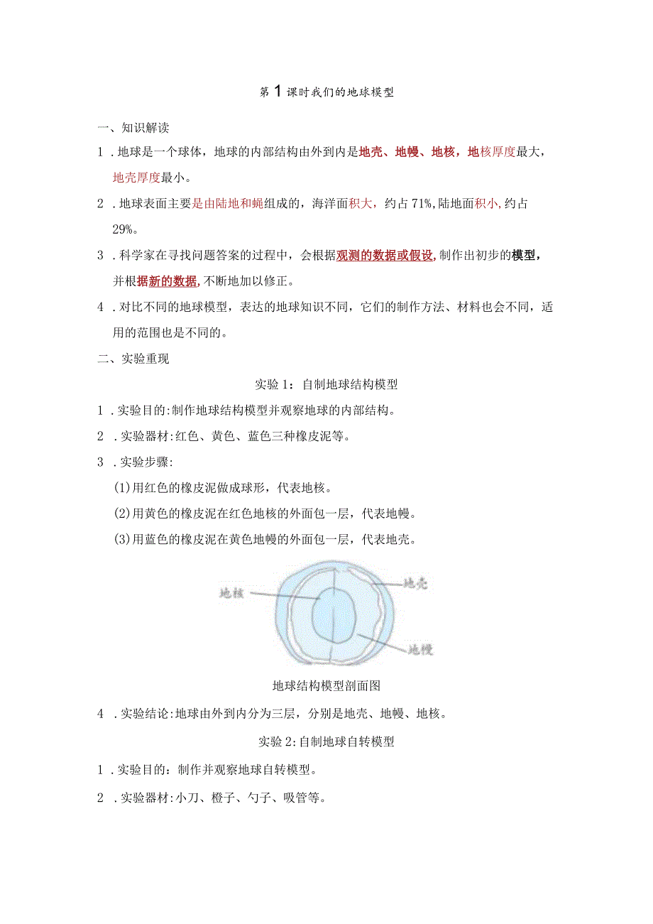 我们的地球模型知识点整理教科版科学六年级上册.docx_第1页