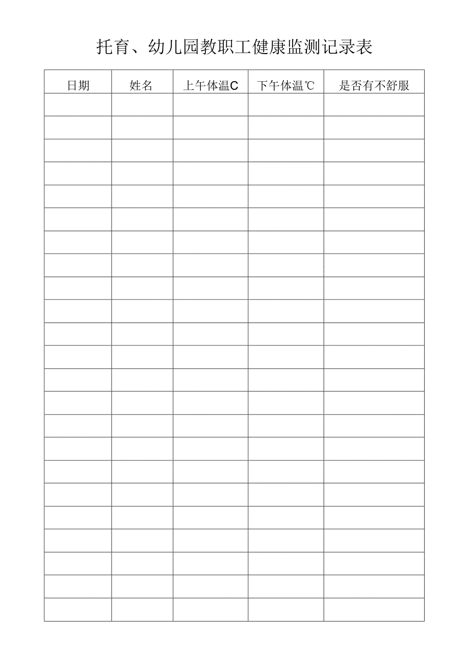 托育、幼儿园教职工健康监测记录表.docx_第1页