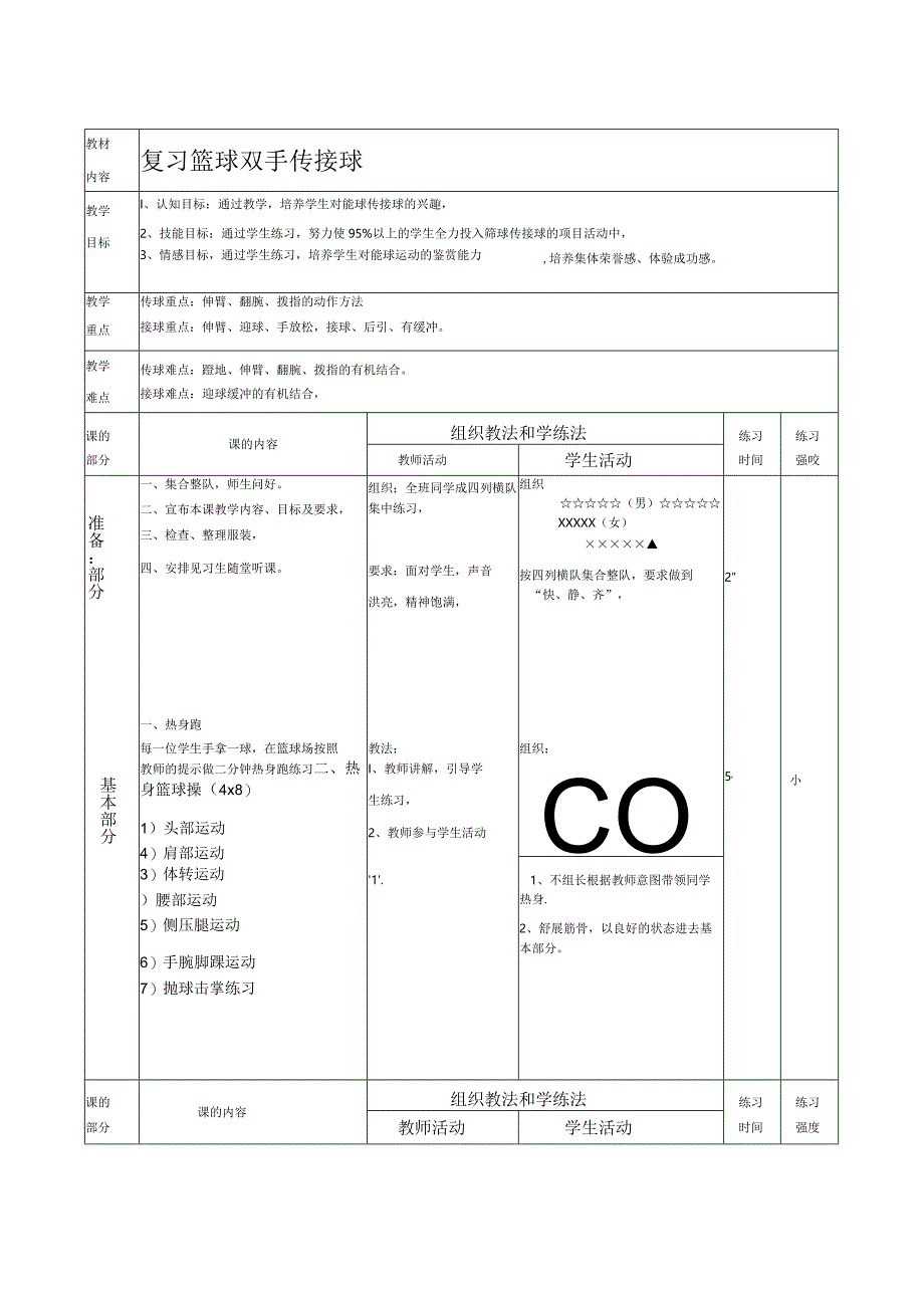 双手胸前传接球（教案）人教版体育五年级下册.docx_第1页