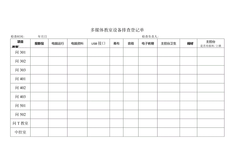 多媒体教室设备排查登记表.docx_第2页