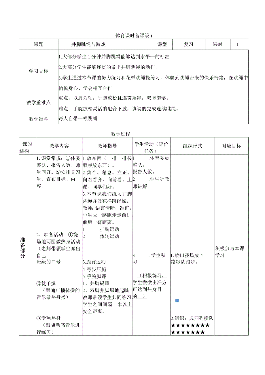 小学体育水平一跳绳复习课.docx_第1页