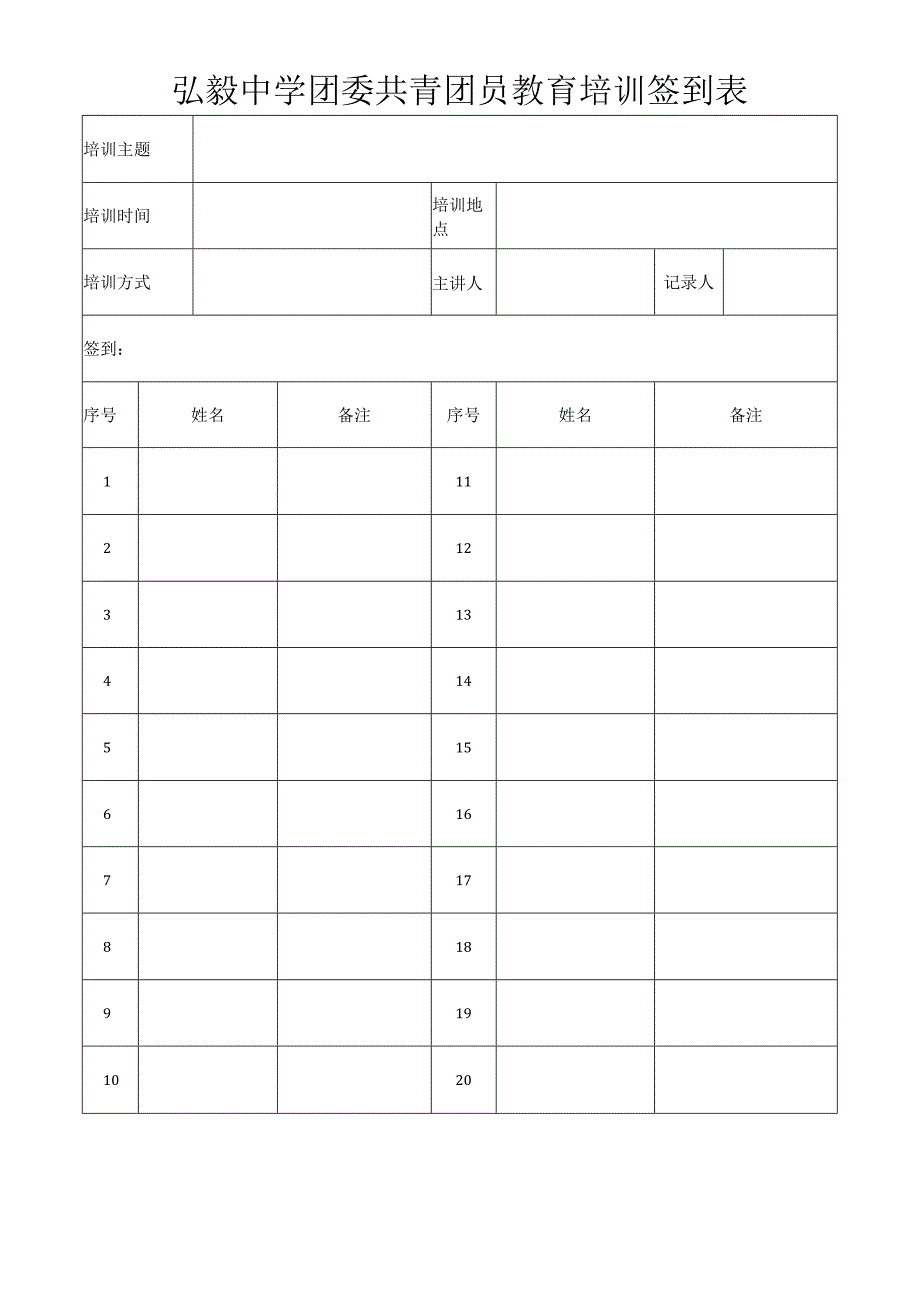 弘毅中学团委共青团员教育培训签到表.docx_第1页